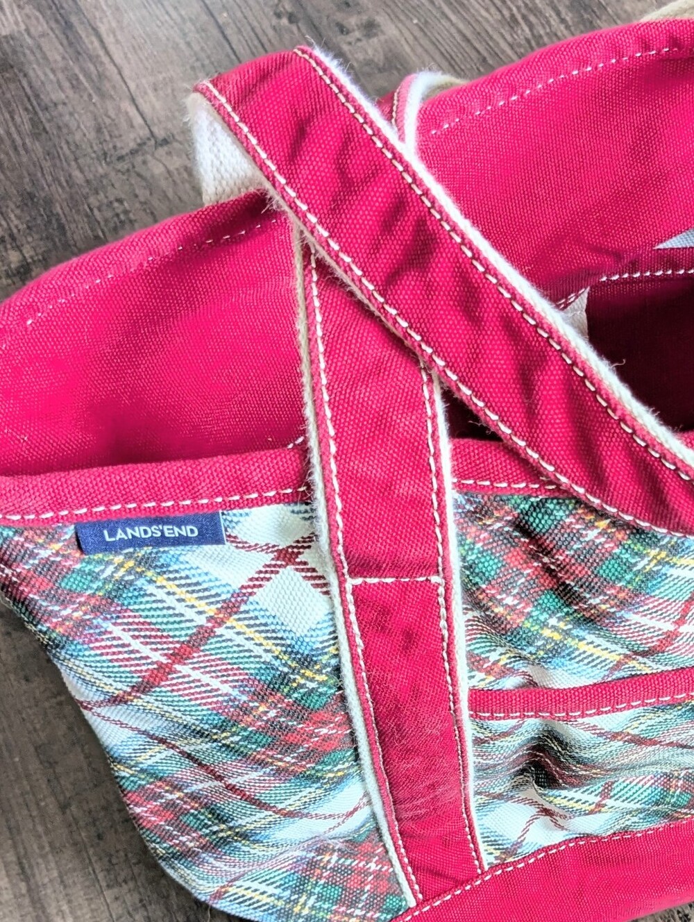 RARE Lands' End Medium ($95) Organizer Canvas Tote Bag - Plaid Zip-Top